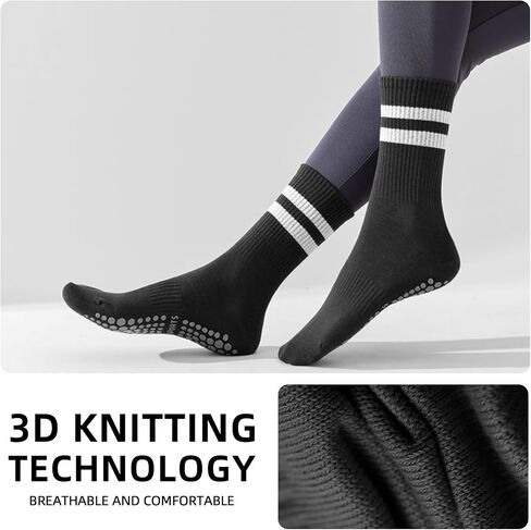 Yoga Pilates Socks with Grips for Women, 3/6 Pairs Non Slip Yoga Socks, Anti Skid Socks for Yoga Dance Slipper in Saudi Arabia