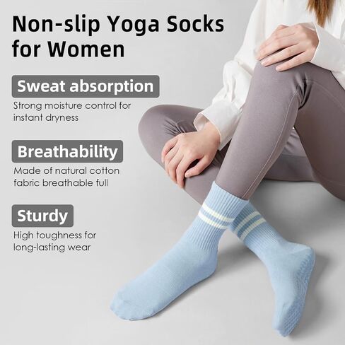 Yoga Pilates Socks with Grips for Women, 3/6 Pairs Non Slip Yoga Socks, Anti Skid Socks for Yoga Dance Slipper in Saudi Arabia