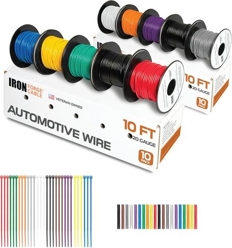 Iron Forge Cable 20 Gauge Automotive Electrical Wire - 10 Roll Assortment Pack - 10 Foot CCA Insulated Silicone Wires with Dispenser Box Wiring Kit Hookup for Auto, Trailer & Car Electronics in Saudi Arabia