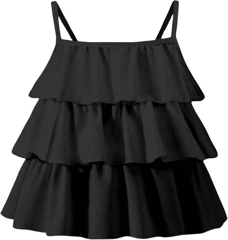 OYOANGLE Girl's Layered Ruffle Cami Top Spaghetti Strap Summer Flowy Camisole in Saudi Arabia