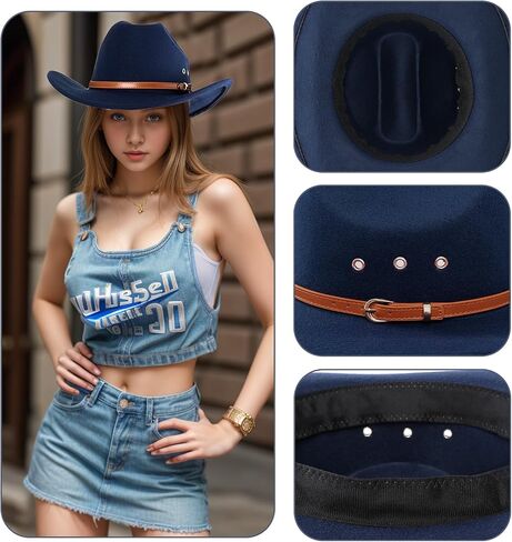 Wool Felt Cowboy Hats for Women and Men Unisex Western Hat Cowboy Sun Hat Wide Brim Cap Vintage Cowboy Costume in Saudi Arabia