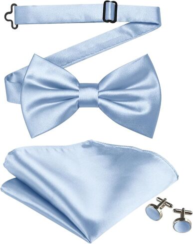 Bow Ties for Men Solid Color Pre-Tied Bow Tie and Pocket Square Cufflinks Set in Saudi Arabia