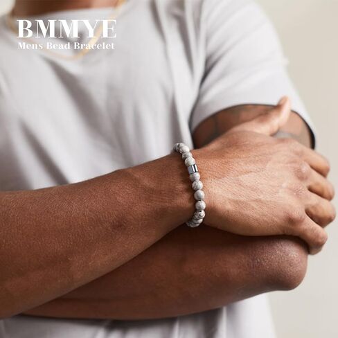 BMMYE 2-4 قطع أساور رجالي مطرزة 8 مم سوار خرز ممتد للرجال من الحجر الطبيعي لافا روك عين النمر أساور سبج للرجال سوار مجوهرات هدية in Saudi Arabia