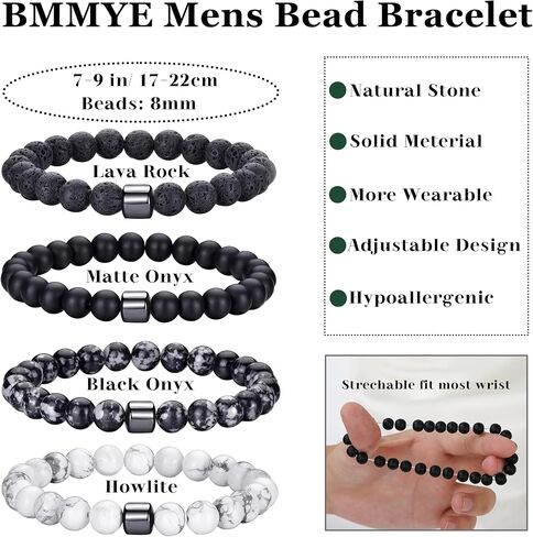 BMMYE 2-4 قطع أساور رجالي مطرزة 8 مم سوار خرز ممتد للرجال من الحجر الطبيعي لافا روك عين النمر أساور سبج للرجال سوار مجوهرات هدية in Saudi Arabia