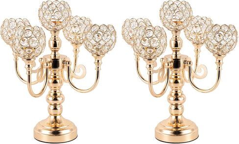 2pcs Candelabra Candle Holder for Table Centerpiece, Crystal Candelabras Holders 5 Arm for Living Room Wedding Party Birthday Centerpieces Decor, Gold in Saudi Arabia