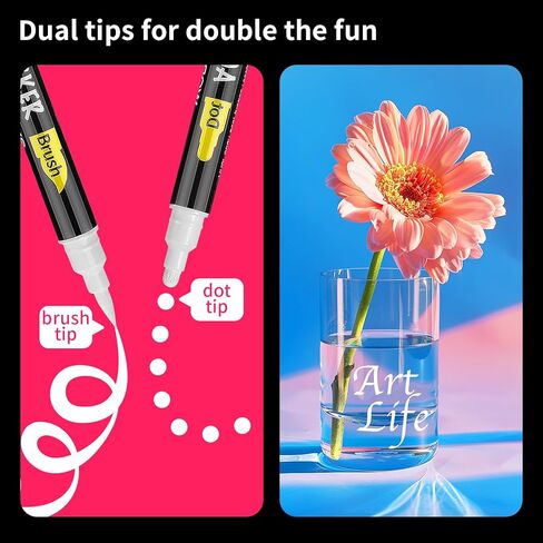 3 أقلام طلاء أكريليك سوداء من NAWOD، أقلام طلاء أكريليك ذات طرف مزدوج (طرف منقطة + طرف فرشاة)، أقلام تحديد أكريليك دائمة للصخور والنسيج والقماش والسيراميك والزجاج والخشب والورق ووضع العلامات والرسم والحرف اليدوية in Kuwait