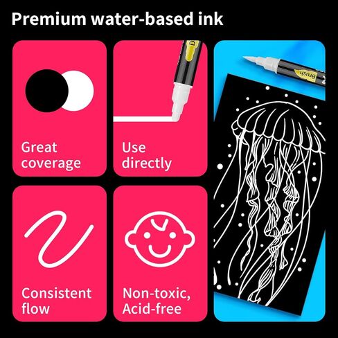 3 أقلام طلاء أكريليك سوداء من NAWOD، أقلام طلاء أكريليك ذات طرف مزدوج (طرف منقطة + طرف فرشاة)، أقلام تحديد أكريليك دائمة للصخور والنسيج والقماش والسيراميك والزجاج والخشب والورق ووضع العلامات والرسم والحرف اليدوية in Kuwait