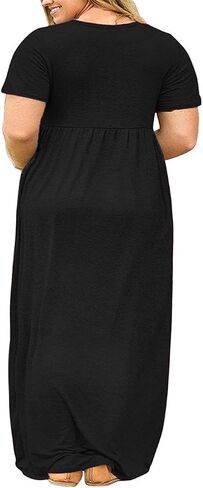 KARALIN Women’s Plus Size Maxi Dresses for Curvy Women Summer Casual Short Sleeve Long Dress with Pockets in Saudi Arabia