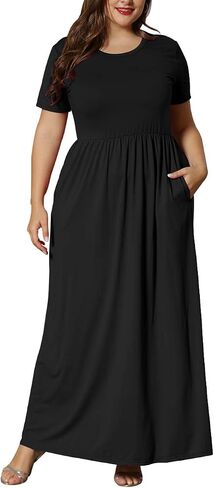 KARALIN Women’s Plus Size Maxi Dresses for Curvy Women Summer Casual Short Sleeve Long Dress with Pockets in Saudi Arabia