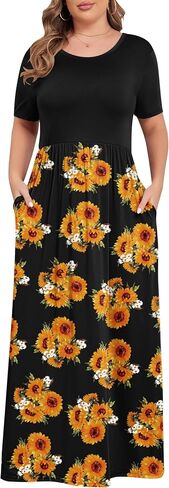KARALIN Women’s Plus Size Maxi Dresses for Curvy Women Summer Casual Short Sleeve Long Dress with Pockets in Saudi Arabia