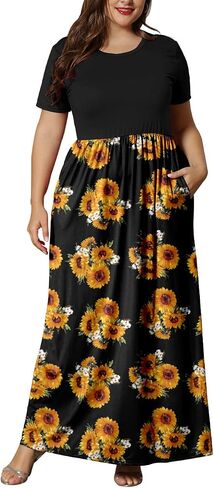 KARALIN Women’s Plus Size Maxi Dresses for Curvy Women Summer Casual Short Sleeve Long Dress with Pockets in Saudi Arabia