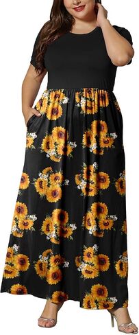 KARALIN Women’s Plus Size Maxi Dresses for Curvy Women Summer Casual Short Sleeve Long Dress with Pockets in Saudi Arabia