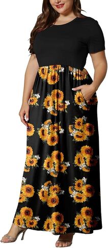 KARALIN Women’s Plus Size Maxi Dresses for Curvy Women Summer Casual Short Sleeve Long Dress with Pockets in Saudi Arabia