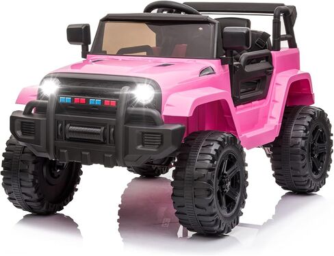JOYMOR Ride on Truck with Remote Control, 4 Wheels 12V Battery Powered Kids Car, with LED Headlight/Horn Button/ MP3 Player/USB Port/Forward Backward/Kids Girl Boy (Pink) in Kuwait