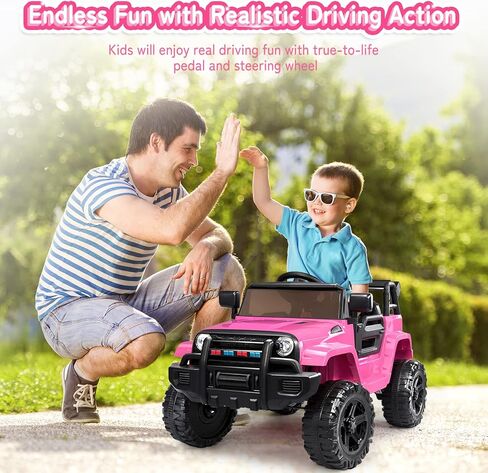 JOYMOR Ride on Truck with Remote Control, 4 Wheels 12V Battery Powered Kids Car, with LED Headlight/Horn Button/ MP3 Player/USB Port/Forward Backward/Kids Girl Boy (Pink) in Kuwait