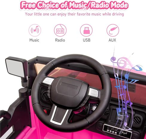 JOYMOR Ride on Truck with Remote Control, 4 Wheels 12V Battery Powered Kids Car, with LED Headlight/Horn Button/ MP3 Player/USB Port/Forward Backward/Kids Girl Boy (Pink) in Kuwait