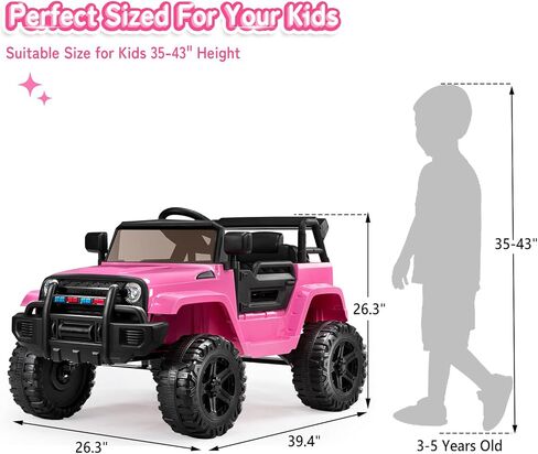 JOYMOR Ride on Truck with Remote Control, 4 Wheels 12V Battery Powered Kids Car, with LED Headlight/Horn Button/ MP3 Player/USB Port/Forward Backward/Kids Girl Boy (Pink) in Kuwait