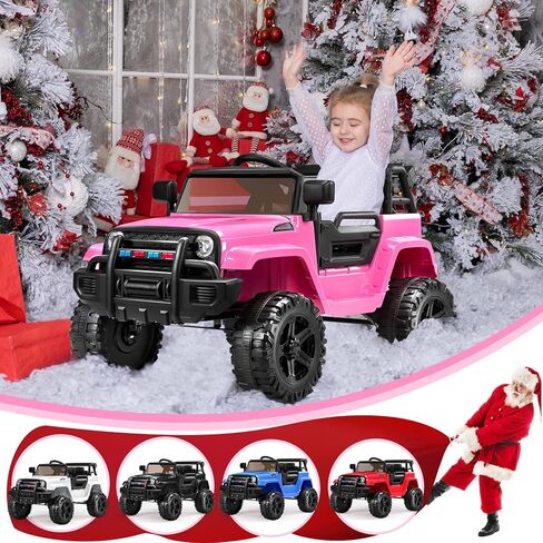 JOYMOR Ride on Truck with Remote Control, 4 Wheels 12V Battery Powered Kids Car, with LED Headlight/Horn Button/ MP3 Player/USB Port/Forward Backward/Kids Girl Boy (Pink) in Kuwait