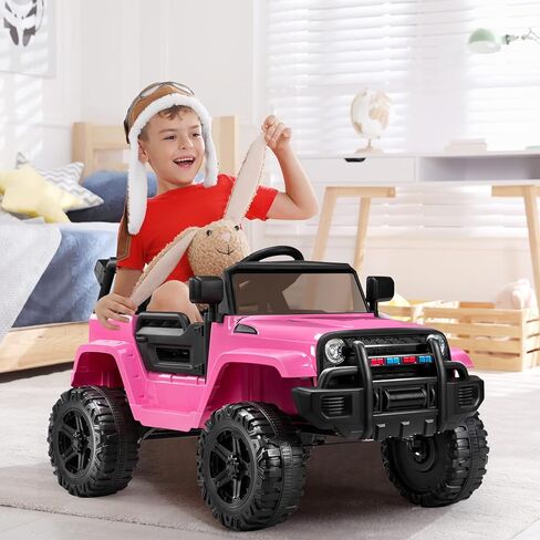 JOYMOR Ride on Truck with Remote Control, 4 Wheels 12V Battery Powered Kids Car, with LED Headlight/Horn Button/ MP3 Player/USB Port/Forward Backward/Kids Girl Boy (Pink) in Kuwait