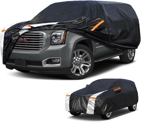 غطاء سيارة SUV كبير لسيارة كاديلاك إسكاليد مقاوم للماء بنسبة 100% في جميع الأحوال الجوية، أغطية خارجية كاملة شديدة التحمل للمطر والشمس والرياح والأشعة فوق البنفسجية. in Saudi Arabia