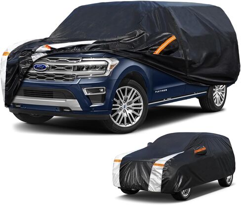 غطاء سيارة SUV كبير لسيارة كاديلاك إسكاليد مقاوم للماء بنسبة 100% في جميع الأحوال الجوية، أغطية خارجية كاملة شديدة التحمل للمطر والشمس والرياح والأشعة فوق البنفسجية. in Saudi Arabia