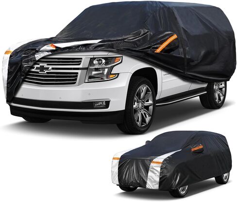غطاء سيارة SUV كبير لسيارة كاديلاك إسكاليد مقاوم للماء بنسبة 100% في جميع الأحوال الجوية، أغطية خارجية كاملة شديدة التحمل للمطر والشمس والرياح والأشعة فوق البنفسجية. in Saudi Arabia