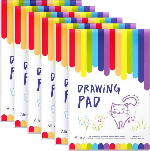 Alitte Drawing Pad for Kids - 3-Pack (9x12) Drawing Paper with Easy-Tear Pages - 50 Sheets - Kids Art Supplies | Sketch Pad for Drawing & Coloring - Suitable for Children and Toddlers in Kuwait