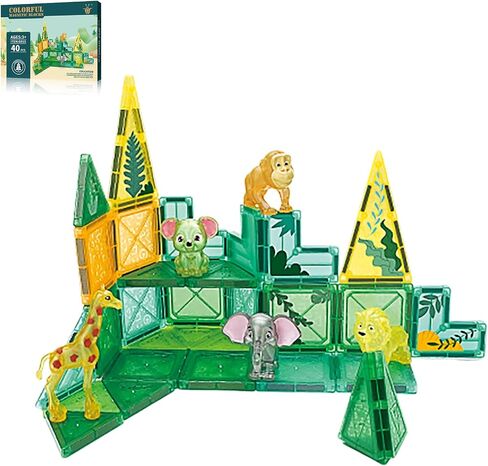 3D Magnetic Building Blocks Toy Set 40/90/120 PCS Forest Transparent Geometric Shapes in 5 Different Animals for Kids, Toddlers, Boys and Girls (3+ Years Old) in Saudi Arabia