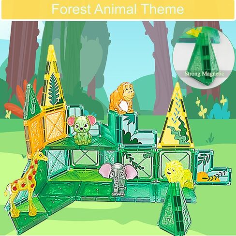 3D Magnetic Building Blocks Toy Set 40/90/120 PCS Forest Transparent Geometric Shapes in 5 Different Animals for Kids, Toddlers, Boys and Girls (3+ Years Old) in Saudi Arabia