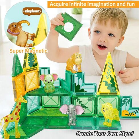 3D Magnetic Building Blocks Toy Set 40/90/120 PCS Forest Transparent Geometric Shapes in 5 Different Animals for Kids, Toddlers, Boys and Girls (3+ Years Old) in Saudi Arabia