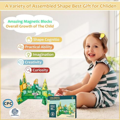 3D Magnetic Building Blocks Toy Set 40/90/120 PCS Forest Transparent Geometric Shapes in 5 Different Animals for Kids, Toddlers, Boys and Girls (3+ Years Old) in Saudi Arabia