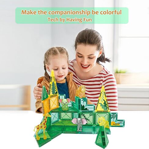 3D Magnetic Building Blocks Toy Set 40/90/120 PCS Forest Transparent Geometric Shapes in 5 Different Animals for Kids, Toddlers, Boys and Girls (3+ Years Old) in Saudi Arabia