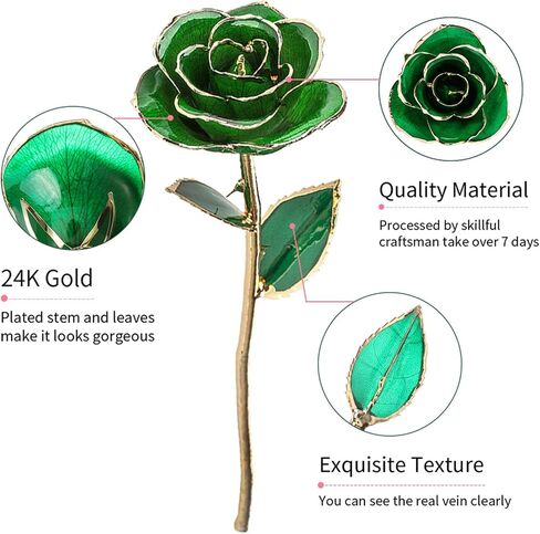 Ejoyous Forever Green Rose, 24K Gold Dipped Real Artificial Flower, Eternal Rose with Leaf and Base Craft, Forever Preserved Rose for Birthday, Mothers and Valentines Day in Saudi Arabia