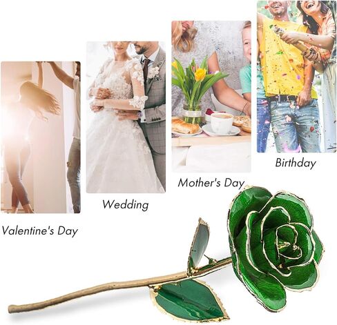 Ejoyous Forever Green Rose, 24K Gold Dipped Real Artificial Flower, Eternal Rose with Leaf and Base Craft, Forever Preserved Rose for Birthday, Mothers and Valentines Day in Saudi Arabia