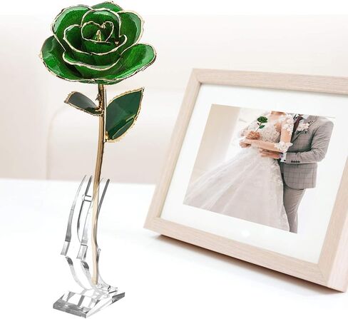 Ejoyous Forever Green Rose, 24K Gold Dipped Real Artificial Flower, Eternal Rose with Leaf and Base Craft, Forever Preserved Rose for Birthday, Mothers and Valentines Day in Saudi Arabia
