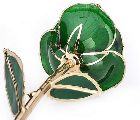 Ejoyous Forever Green Rose, 24K Gold Dipped Real Artificial Flower, Eternal Rose with Leaf and Base Craft, Forever Preserved Rose for Birthday, Mothers and Valentines Day in Saudi Arabia