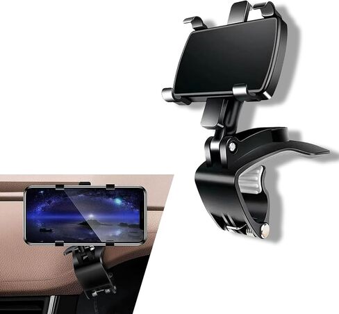 Pack-1 حامل الهاتف المحمول على لوحة قيادة السيارة، مرآة رؤية خلفية متعددة الوظائف، واقي من الشمس، قاعدة سيليكون غير قابلة للانزلاق، حامل تشغيل بيد واحدة قابل للتعديل 360 درجة، عالمي للسيارة (أسود) in Kuwait