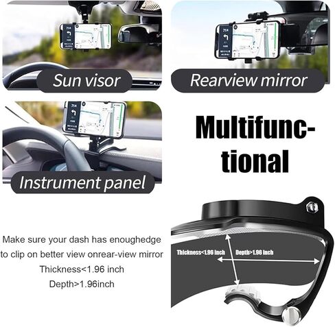 Pack-1 حامل الهاتف المحمول على لوحة قيادة السيارة، مرآة رؤية خلفية متعددة الوظائف، واقي من الشمس، قاعدة سيليكون غير قابلة للانزلاق، حامل تشغيل بيد واحدة قابل للتعديل 360 درجة، عالمي للسيارة (أسود) in Kuwait