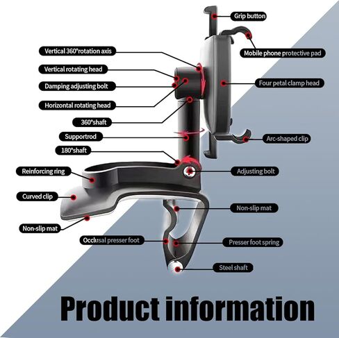 Pack-1 حامل الهاتف المحمول على لوحة قيادة السيارة، مرآة رؤية خلفية متعددة الوظائف، واقي من الشمس، قاعدة سيليكون غير قابلة للانزلاق، حامل تشغيل بيد واحدة قابل للتعديل 360 درجة، عالمي للسيارة (أسود) in Kuwait