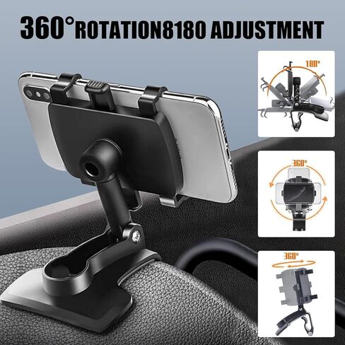Pack-1 حامل الهاتف المحمول على لوحة قيادة السيارة، مرآة رؤية خلفية متعددة الوظائف، واقي من الشمس، قاعدة سيليكون غير قابلة للانزلاق، حامل تشغيل بيد واحدة قابل للتعديل 360 درجة، عالمي للسيارة (أسود) in Kuwait