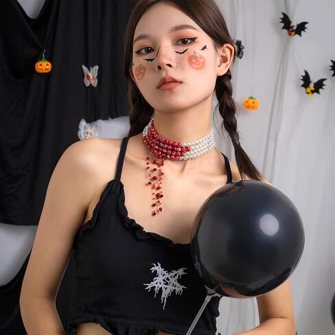 قلادة اللؤلؤ الدموي للنساء قلادة لؤلؤ الدم الطبقات قلادة مصاص الدماء الدموي قلادة قطرة الدم إكسسوارات أزياء الهالوين in Kuwait