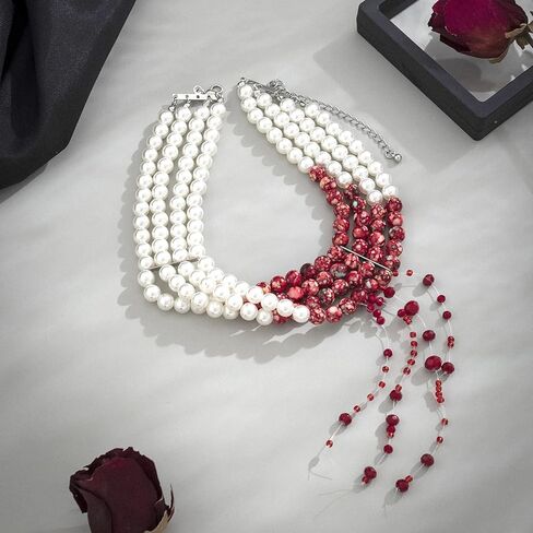 قلادة اللؤلؤ الدموي للنساء قلادة لؤلؤ الدم الطبقات قلادة مصاص الدماء الدموي قلادة قطرة الدم إكسسوارات أزياء الهالوين in Kuwait