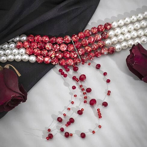قلادة اللؤلؤ الدموي للنساء قلادة لؤلؤ الدم الطبقات قلادة مصاص الدماء الدموي قلادة قطرة الدم إكسسوارات أزياء الهالوين in Kuwait