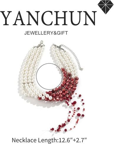 قلادة اللؤلؤ الدموي للنساء قلادة لؤلؤ الدم الطبقات قلادة مصاص الدماء الدموي قلادة قطرة الدم إكسسوارات أزياء الهالوين in Kuwait