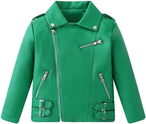 Girls Boys Biker Jacket Faux Leather Rivets Leather Motor Jacket Coat For Kids 3-16Years in Kuwait