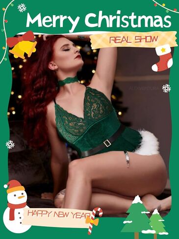 Avidlove Christmas Lingerie Sets Women Garter Bustier Set Santa Babydoll Bodysuits Lace Chemise (No Stockings) S-XXL in Saudi Arabia
