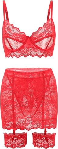 Women‘s sexy plus Size Bra and Panty Set 4-Piece Lingerie Set mini Skirt- S-2XL in Saudi Arabia