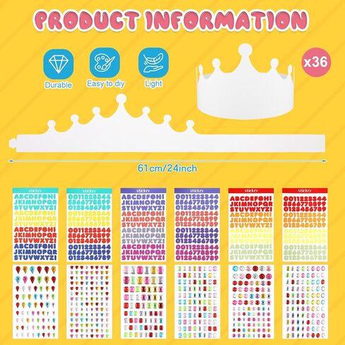 36 قطعة من الورق الأبيض تاج عيد الميلاد DIY تاج قبعة ورقية الأمير الأميرة تاج مع ملصقات الحروف الأبجدية ملصق الماس للأطفال عيد ميلاد صالح المدرسة الفصول الدراسية الديكور in Kuwait