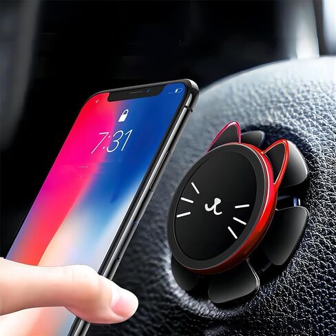 Creative Lucky Cat Steering Wheel Car Mount - Multifunctional Dashboard Phone Holder, Adhesive Suction Cup Phone Stand - Stylish Cat-Shaped Wheel Holder (Red) in Saudi Arabia