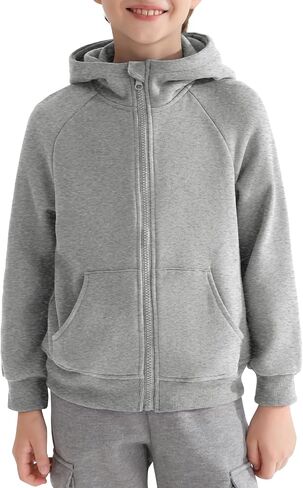 Haloumoning Boys Zip Up Fleece Hoodies Kids Raglan Long Sleeve Lightweight Hooded Sweatshirts with Pocket 5-14 Years in Saudi Arabia